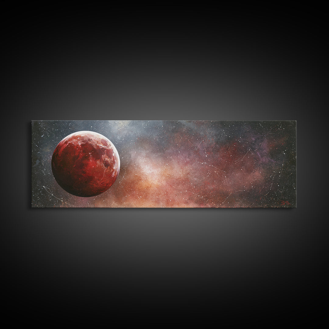 Lunar Eclipse in Deep Red Tones Canvas Print, Space Art, Large Wall Art, Spa Decor, Fine Art, Serenity, Minimalist Wall Art, SAR-3x1-75