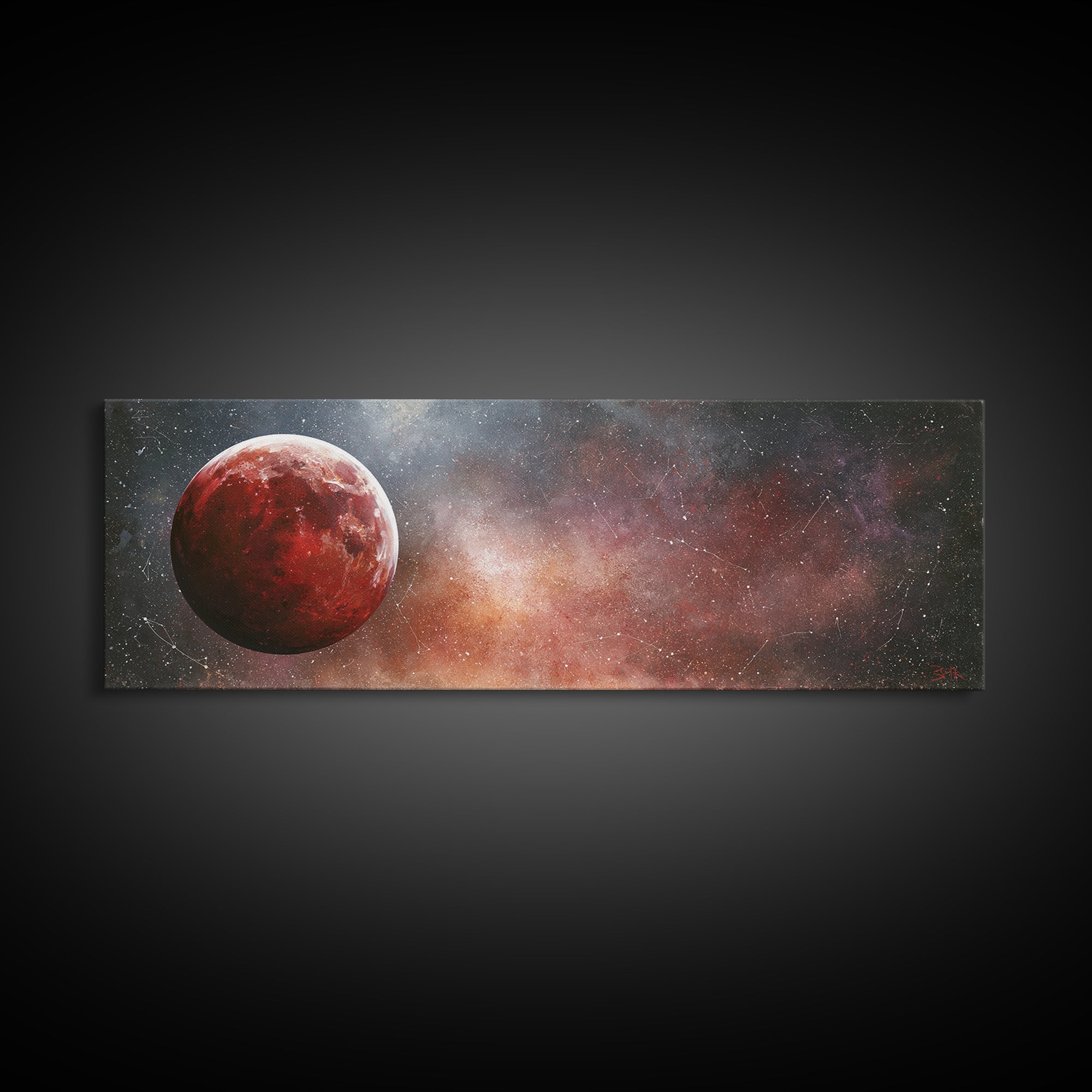 Lunar Eclipse in Deep Red Tones Canvas Print, Space Art, Large Wall Art, Spa Decor, Fine Art, Serenity, Minimalist Wall Art, SAR-3x1-75