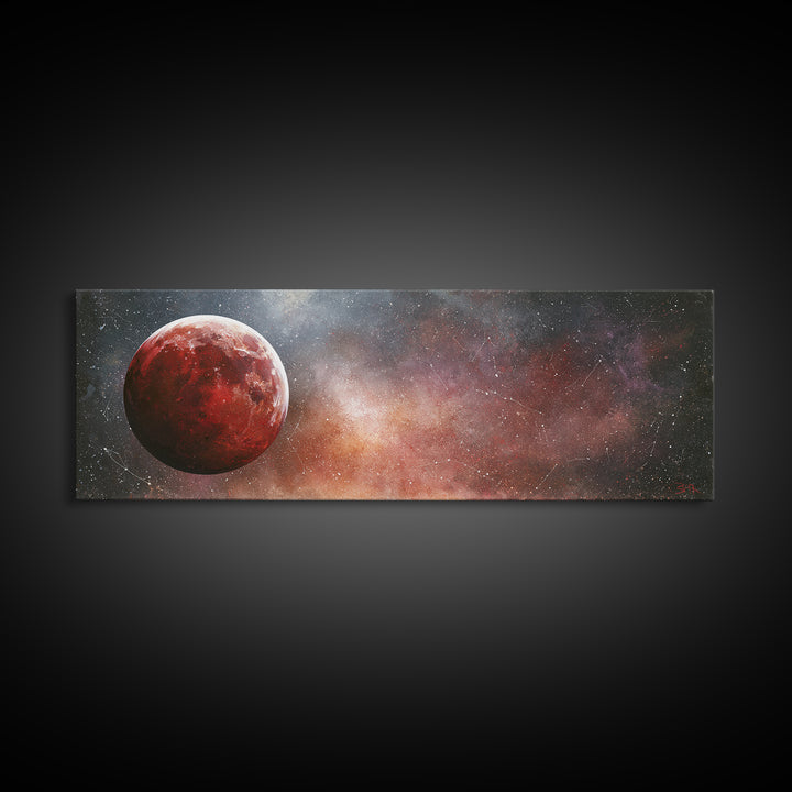 Lunar Eclipse in Deep Red Tones Canvas Print, Space Art, Large Wall Art, Spa Decor, Fine Art, Serenity, Minimalist Wall Art, SAR-3x1-75
