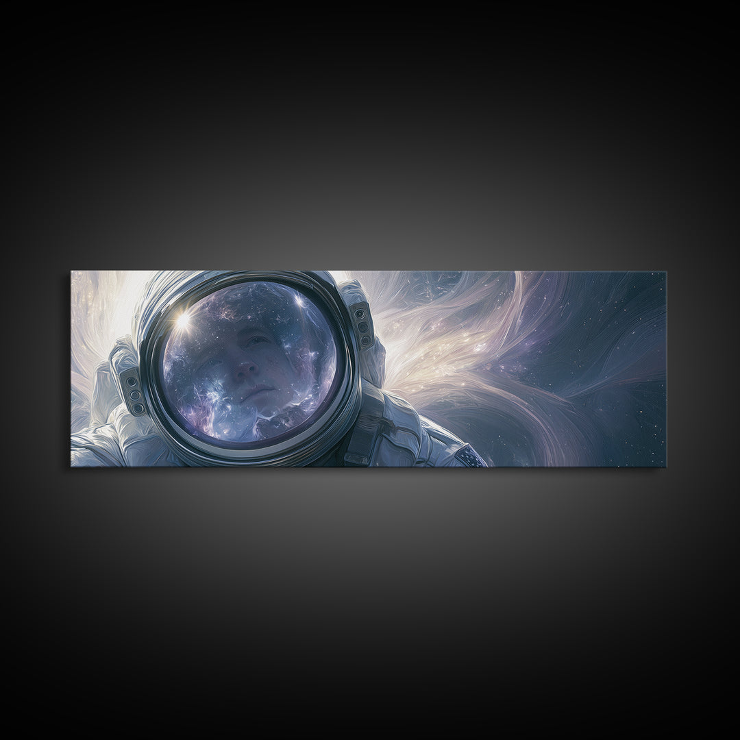 Astronaut Helmet Reflecting a Nebula Canvas Print, Space Art, Painting, Spa Decor, Fine Art, Serenity, Canvas Wall Art, SAR-3x1-80