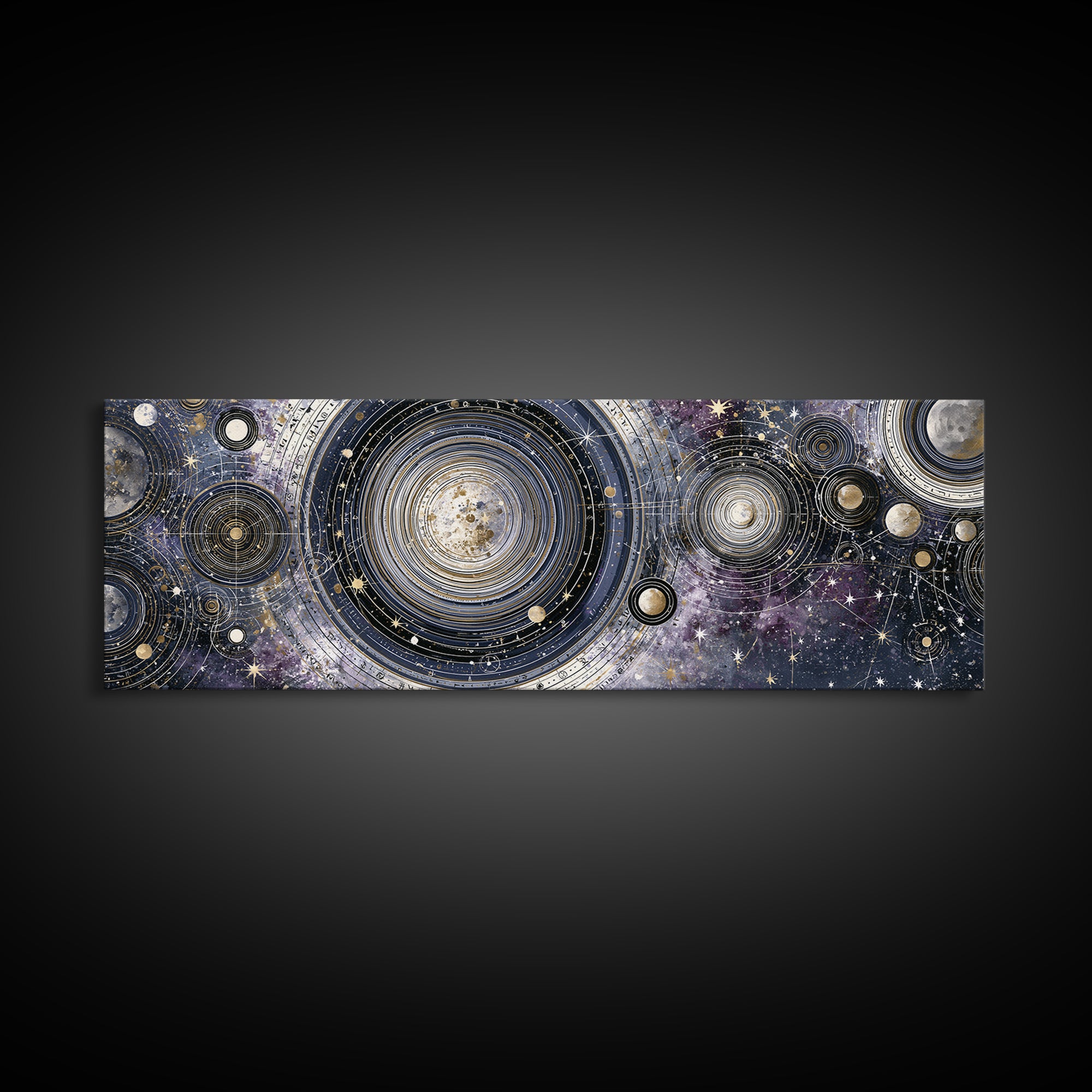 Solar System Arrangement Canvas Print, Space Art, Spa Decor, Oil Painting, Serenity, Abstract Wall Art, Modern Wall Art, SAR-3x1-92