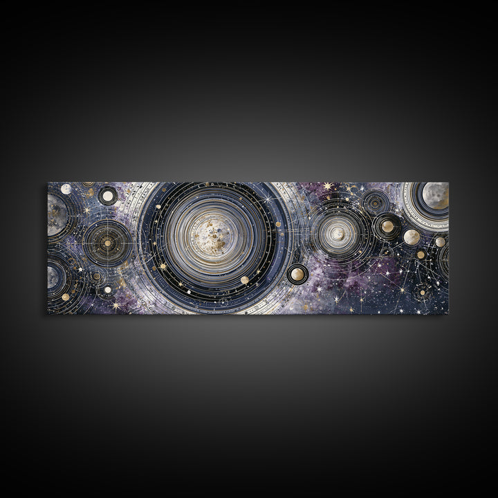 Solar System Arrangement Canvas Print, Space Art, Spa Decor, Oil Painting, Serenity, Abstract Wall Art, Modern Wall Art, SAR-3x1-92