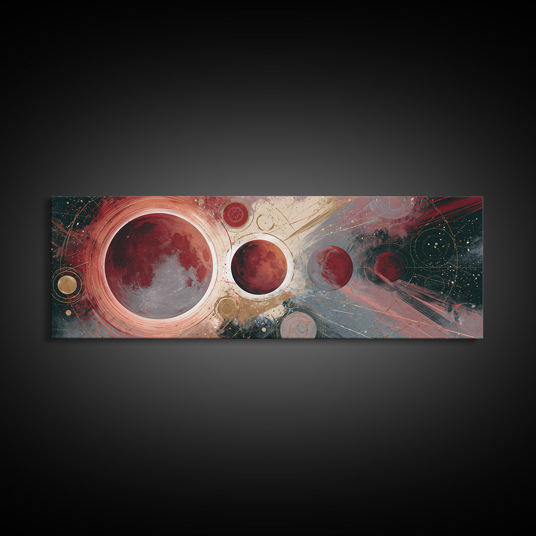 Lunar Eclipse in Deep Red Tones Framed Canvas Print, Space Art, Canvas Wall Art, Spa Decor, Fine Art, Serenity, Gallery Decor, SAR-3x1-99