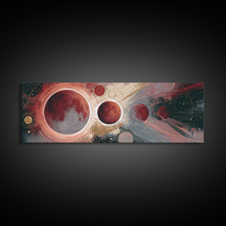 Lunar Eclipse in Deep Red Tones Framed Canvas Print, Space Art, Canvas Wall Art, Spa Decor, Fine Art, Serenity, Gallery Decor, SAR-3x1-99