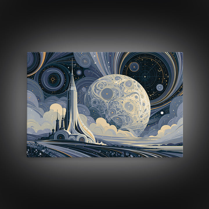 Retro Space Poster Framed Canvas Print, Space Art, Fine Art Print, Spa Decor, Fine Art, Serenity, Wall Decor, Painting, SAR-3x2-25