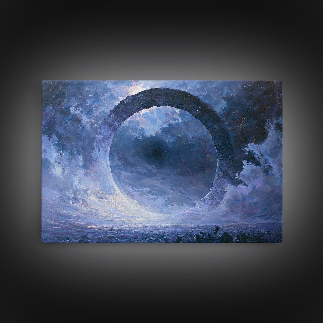 Black Hole with Radiant Accretion Ring Framed Canvas Print, Space Art, Room Decor, Spa Decor, Fine Art, Serenity, Printable Art, SAR-3x2-35