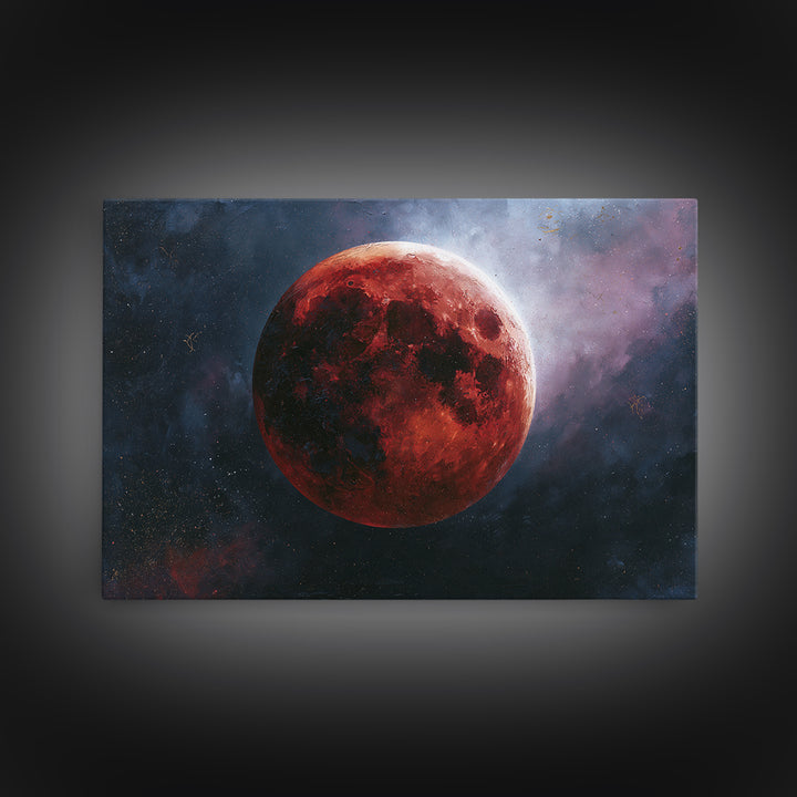 Lunar Eclipse in Deep Red Tones Framed Canvas Print, Space Art, Digital Art, Spa Decor, Fine Art, Serenity, Modern Wall Art, SAR-3x2-39