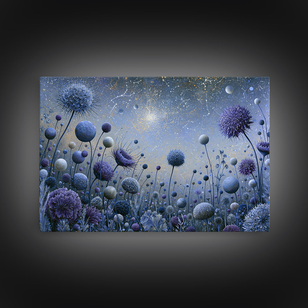 Cosmic Garden with Planets as Flowers Framed Canvas Print, Space Art, Luxury Decor, Spa Decor, Fine Art, Serenity, Room Decor, SAR-3x2-41