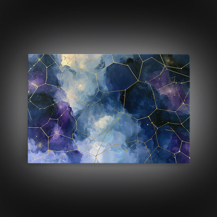 Star Map with Gold Constellation Lines Canvas Print, Space Art, Living Room Wall Art, Spa Decor, Abstract Art, Serenity, SAR-3x2-42