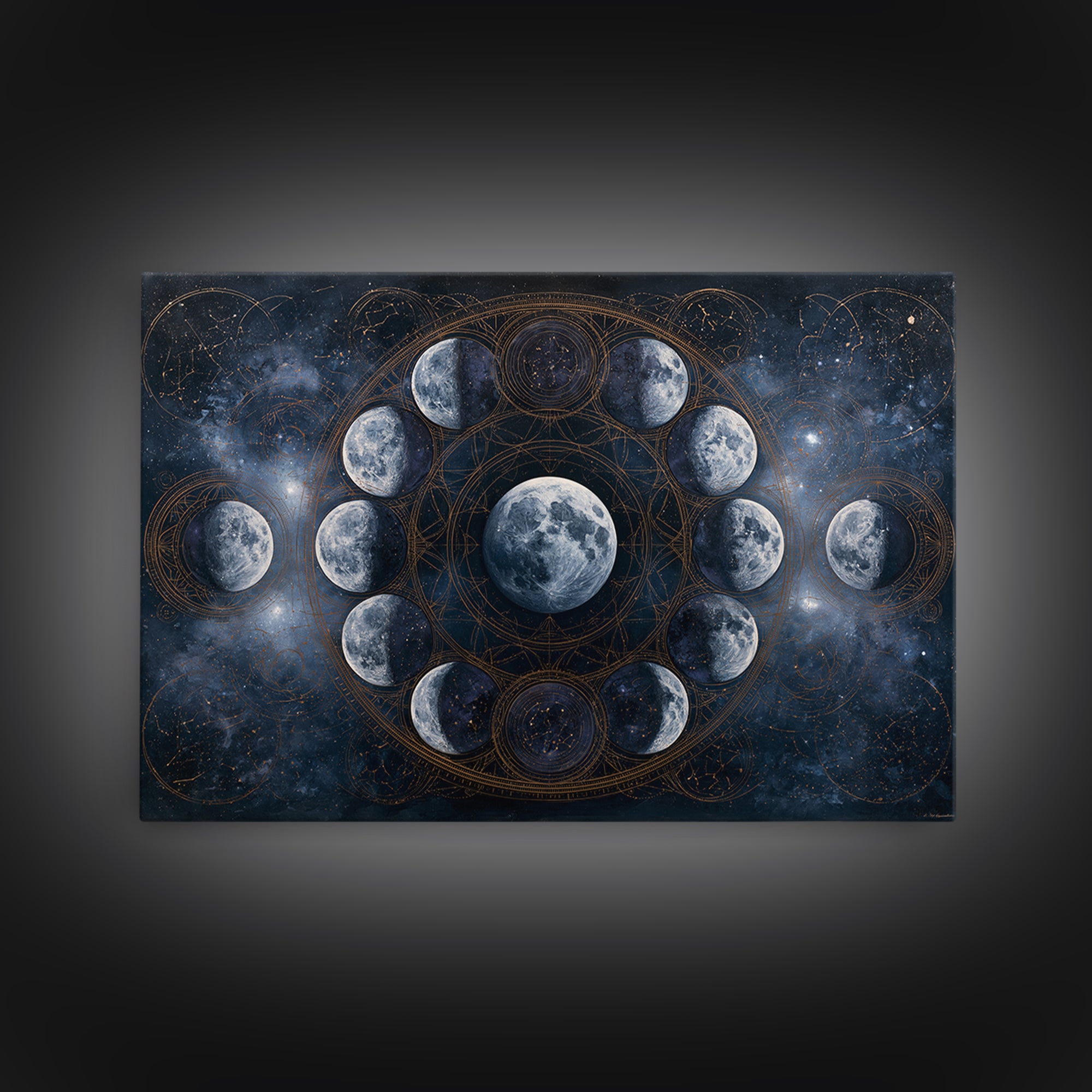 Moon Phases in Elegant Monochrome Framed Canvas Print, Space Art, Textured Painting, Spa Decor, Fine Art, Serenity, Art Prints, SAR-3x2-45
