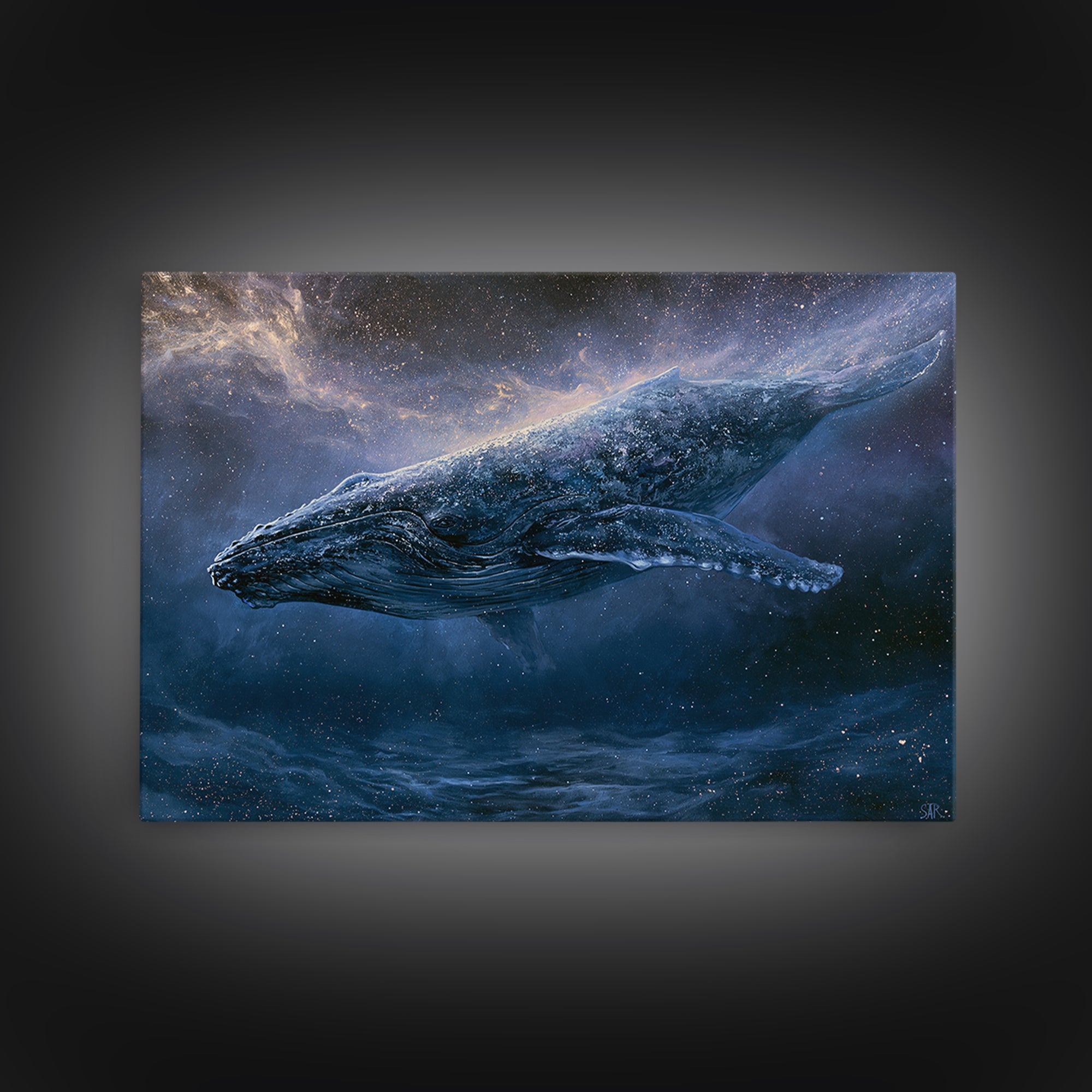 Space Whale Swimming Through Star Dust Framed Canvas Print, Space Art, Posters, Spa Decor, Fine Art, Serenity, Abstract Art, SAR-3x2-60