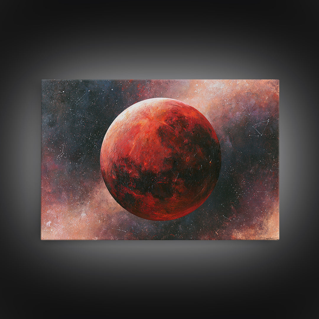 Lunar Eclipse in Deep Red Tones Framed Canvas Print, Space Art, Fine Art Print, Spa Decor, Fine Art, Serenity, Wall Decor, SAR-3x2-63