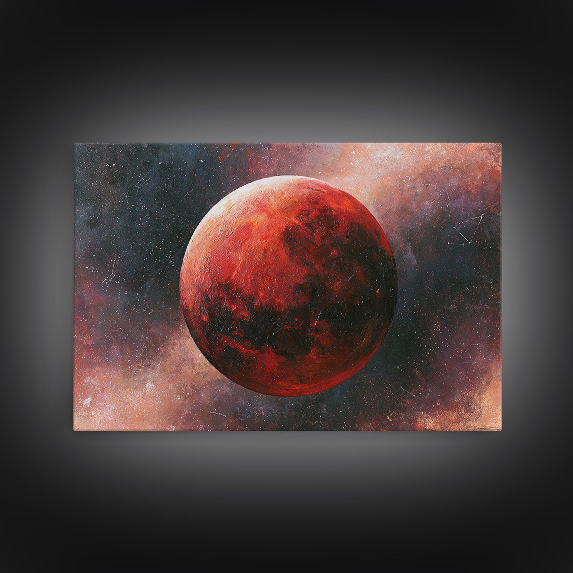 Lunar Eclipse in Deep Red Tones Framed Canvas Print, Space Art, Fine Art Print, Spa Decor, Fine Art, Serenity, Wall Decor, SAR-3x2-63