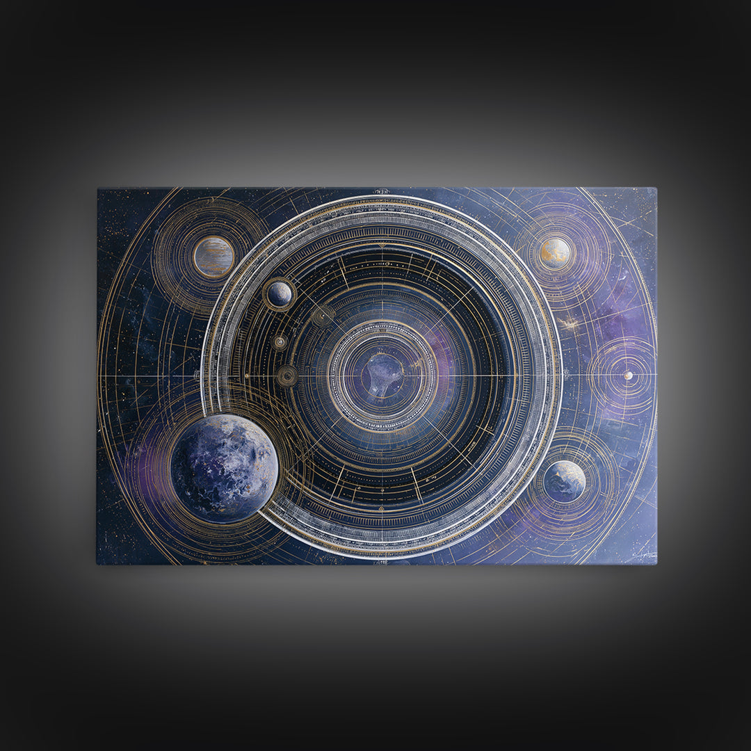 Solar System Arrangement Framed Canvas Print, Space Art, Gallery Decor, Spa Decor, Oil Painting, Serenity, Home Decor, SAR-3x2-8