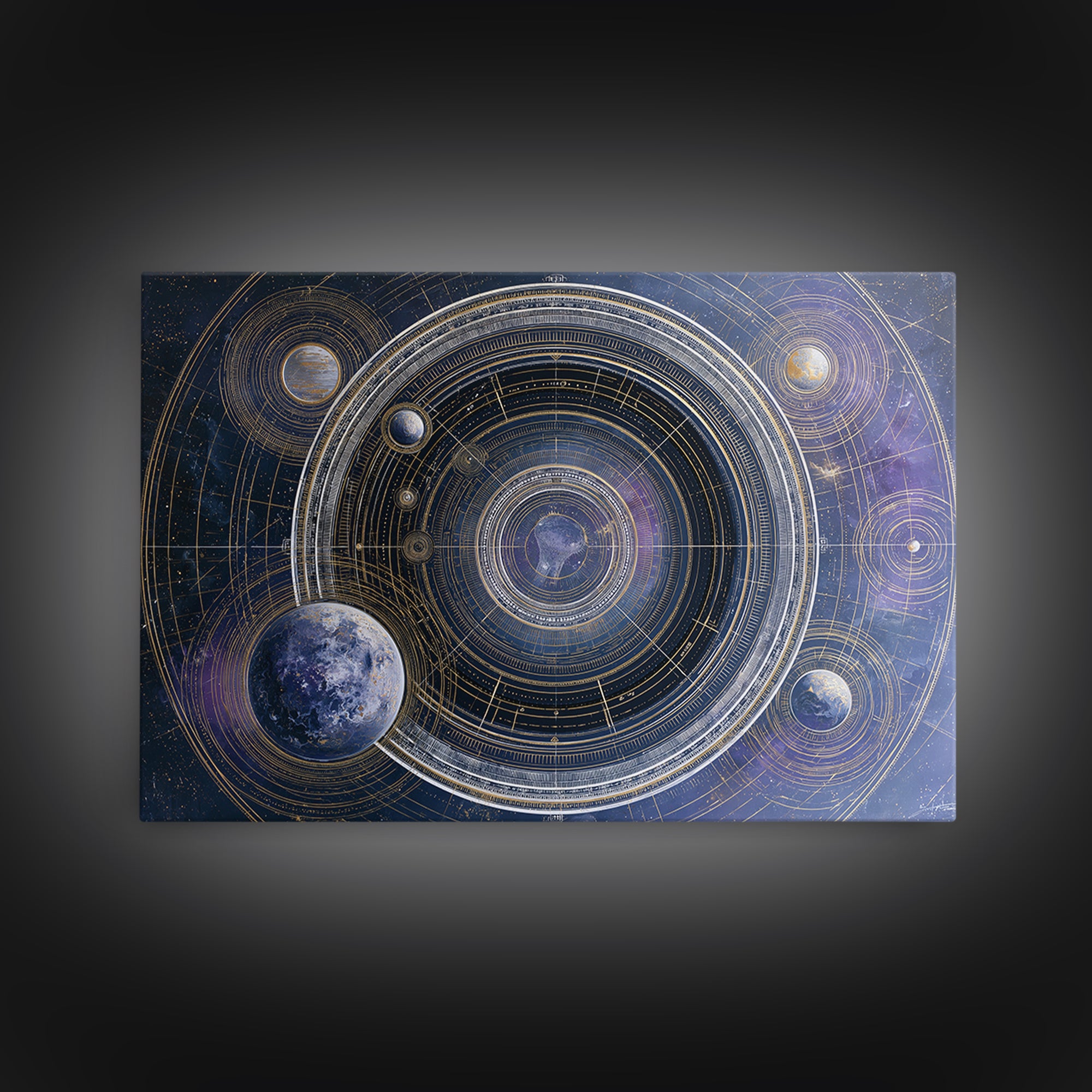 Solar System Arrangement Framed Canvas Print, Space Art, Gallery Decor, Spa Decor, Oil Painting, Serenity, Home Decor, SAR-3x2-8
