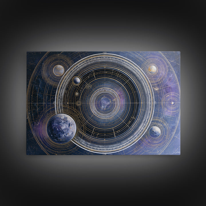 Solar System Arrangement Framed Canvas Print, Space Art, Gallery Decor, Spa Decor, Oil Painting, Serenity, Home Decor, SAR-3x2-8