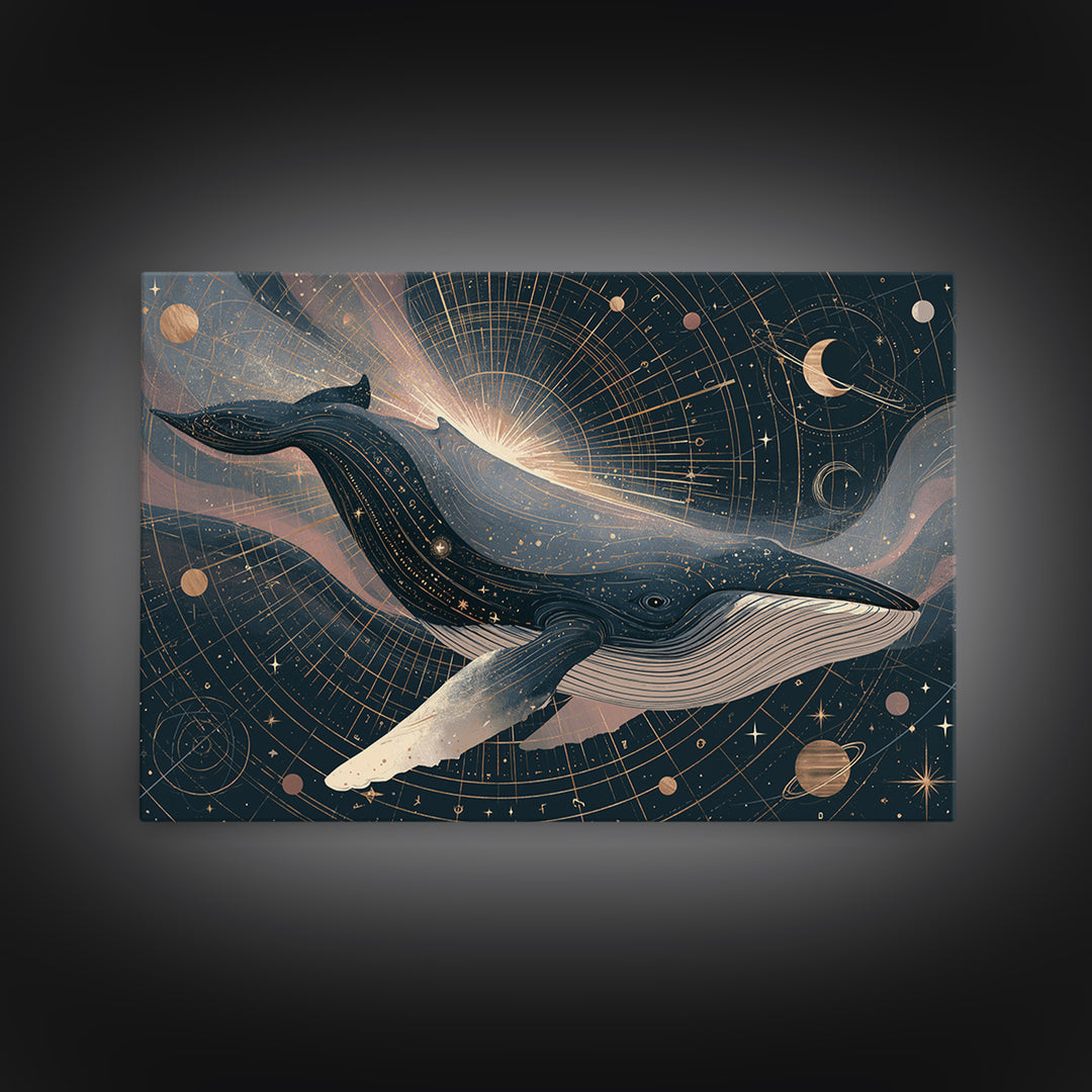 Space Whale Swimming Through Star Dust Canvas Print, Space Art, Canvas, Spa Decor, Fine Art, Serenity, Living Room Wall Art, SAR-3x2-84