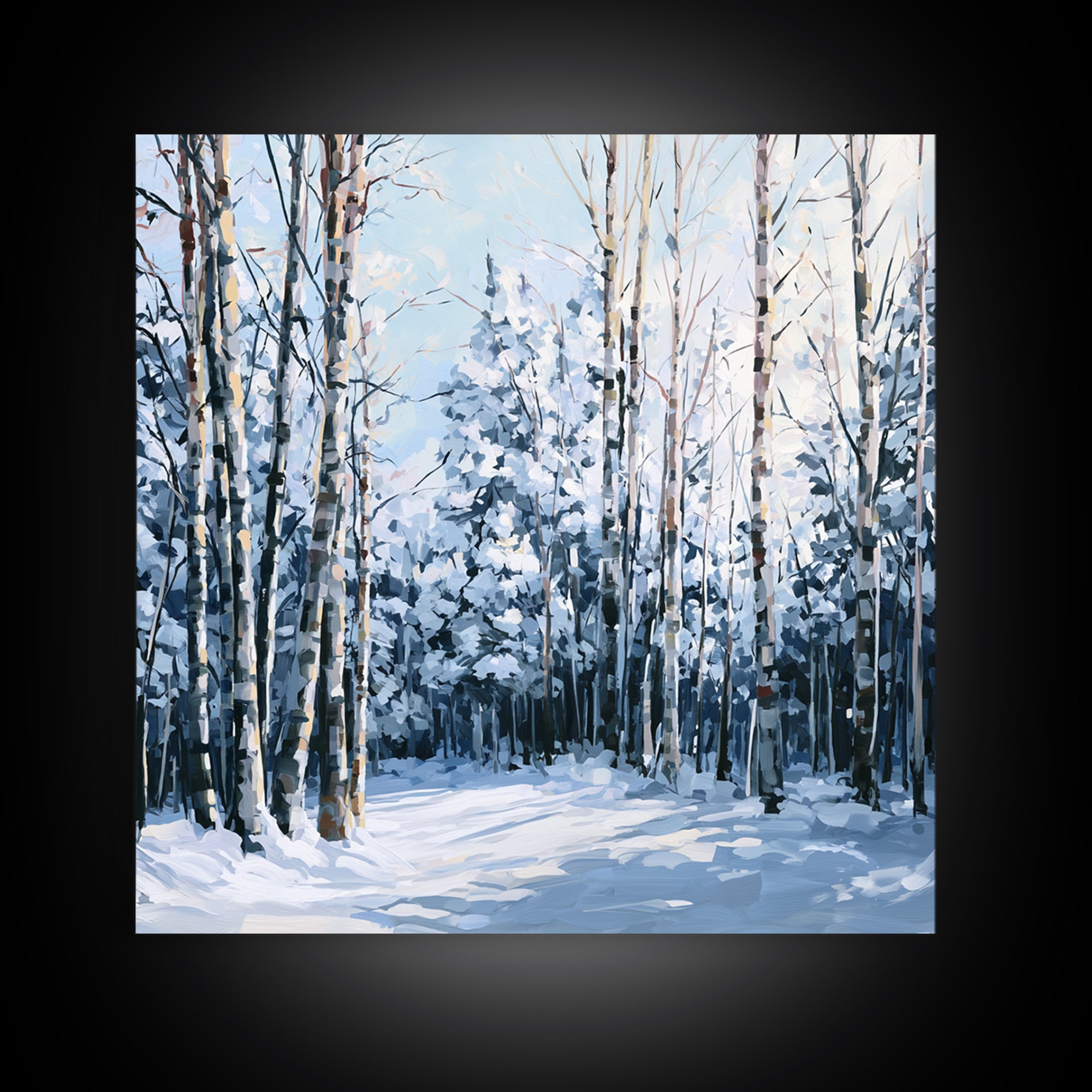 Snowy Nordic Forest Framed Canvas Print, Scandinavian Art, Textured Painting, Living Room Decor, Nordic, Christmas Decor, SCA-1x1-1