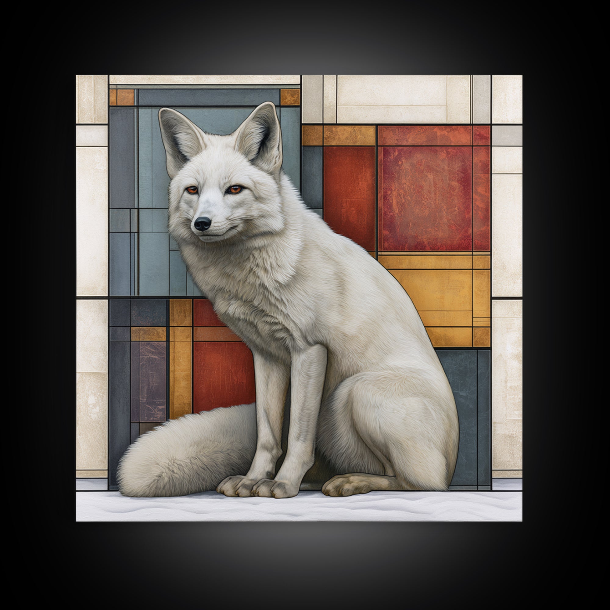 White Fox in Quiet Snow Framed Canvas Print, Scandinavian Art, Wall Decor, Living Room Decor, Fine Art, Nordic, Canvas Art, SCA-1x1-12