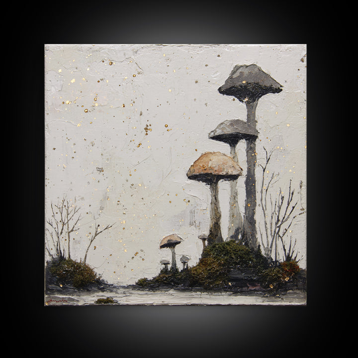 Simple Mushroom and Moss Forest Study Framed Canvas Print, Scandinavian Art, Boho Wall Decor, Living Room Decor, Nordic, SCA-1x1-24