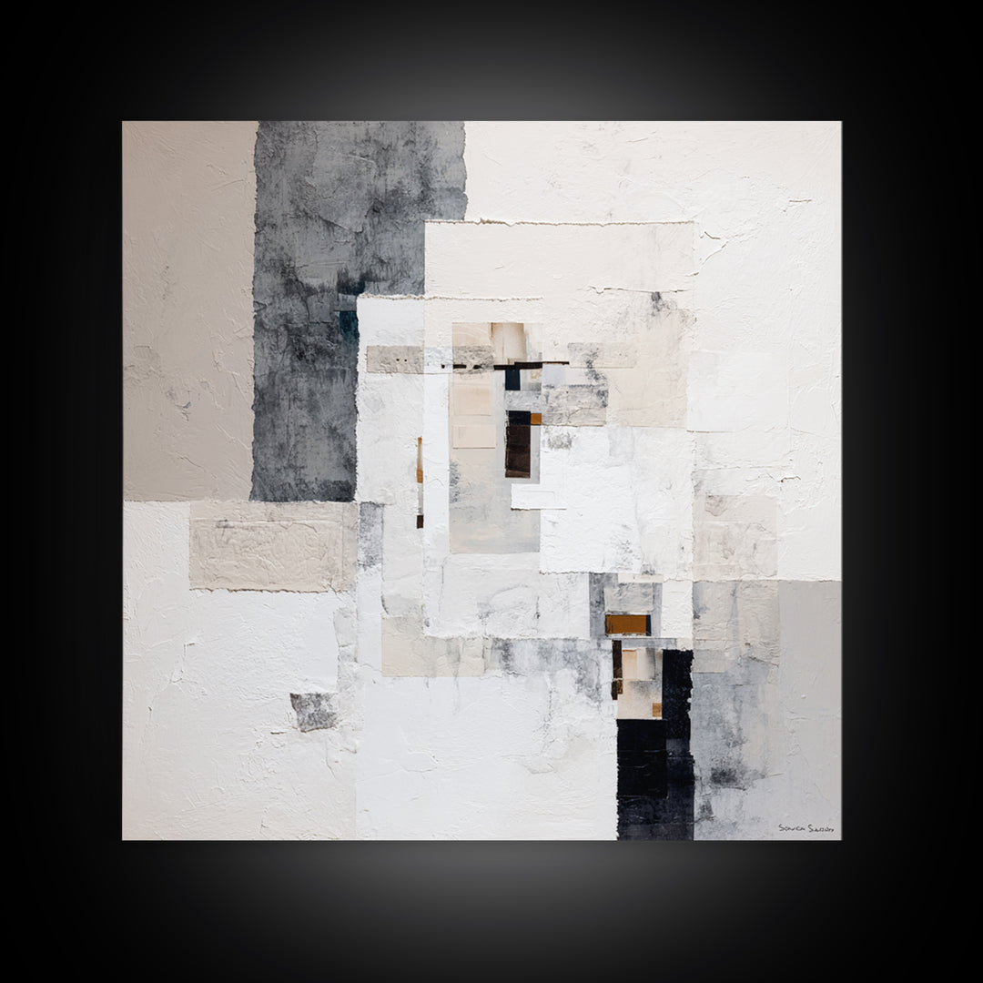 Soft Beige Geometric Abstraction Framed Canvas Print, Scandinavian Art, Abstract Wall Art, Living Room Decor, Fine Art, Nordic, SCA-1x1-27