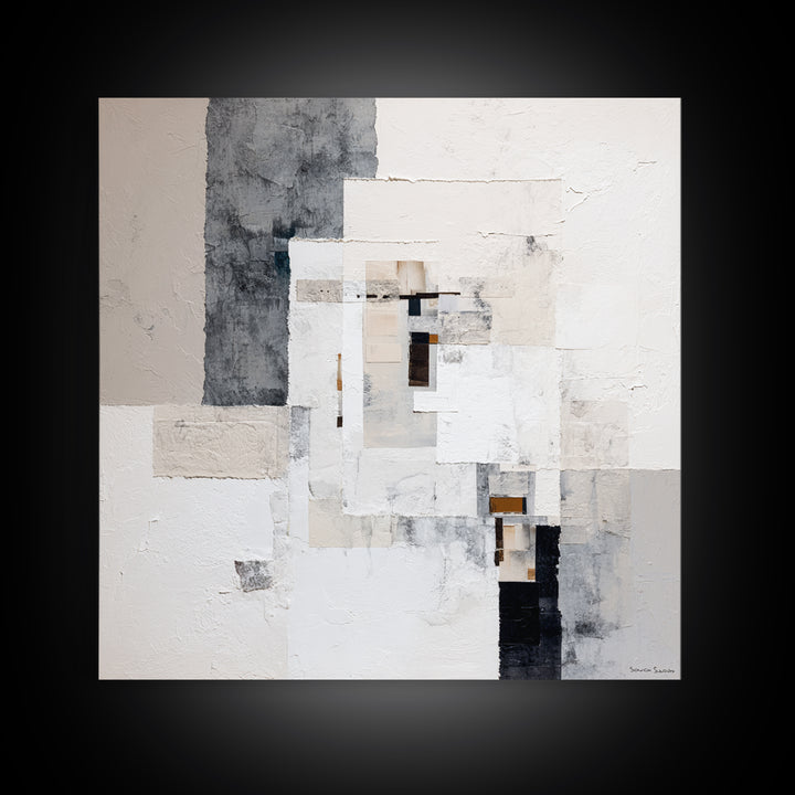 Soft Beige Geometric Abstraction Framed Canvas Print, Scandinavian Art, Abstract Wall Art, Living Room Decor, Fine Art, Nordic, SCA-1x1-27