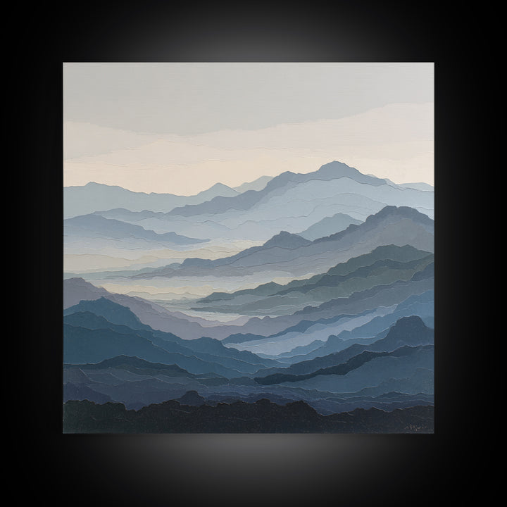 Muted Mountain Layers Framed Canvas Print, Scandinavian Art, Gallery Decor, Living Room Decor, Fine Art, Nordic, Home Decor, SCA-1x1-32
