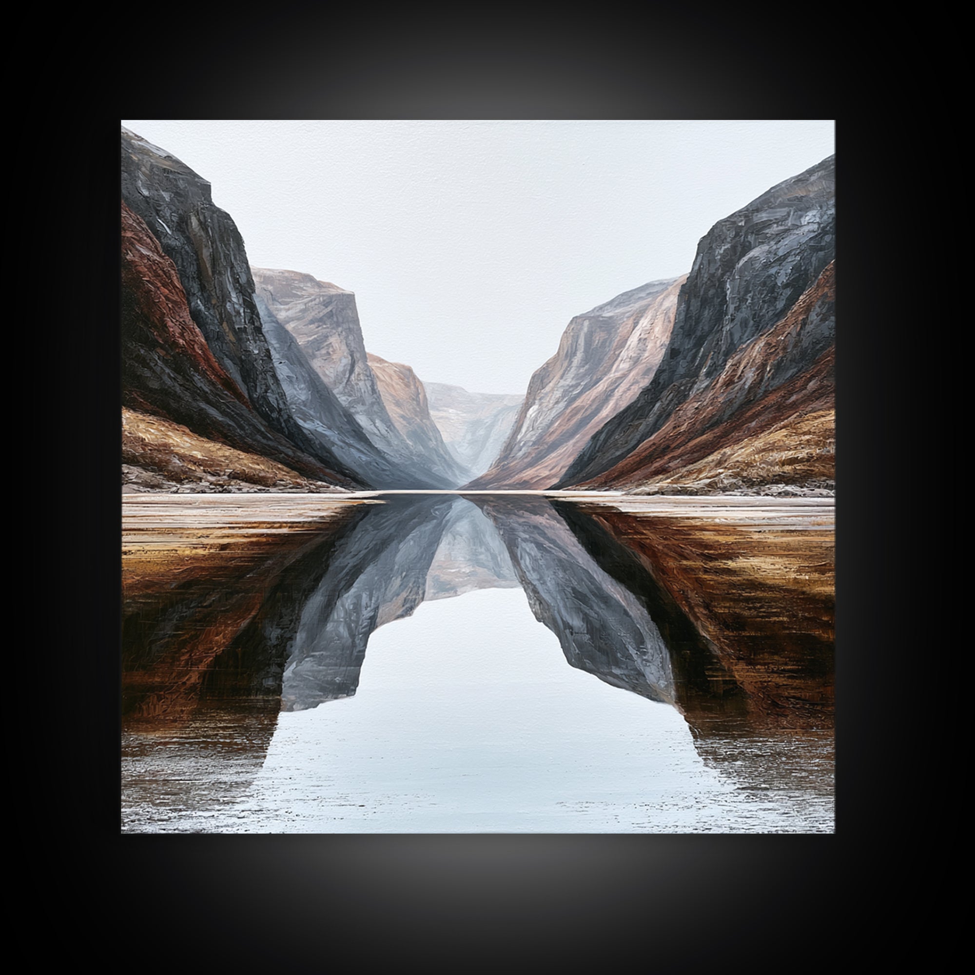 Minimal Fjord Landscape Canvas Print, Scandinavian Art, Neutral Decor, Living Room Decor, Fine Art, Nordic, Wall Decor, SCA-1x1-50