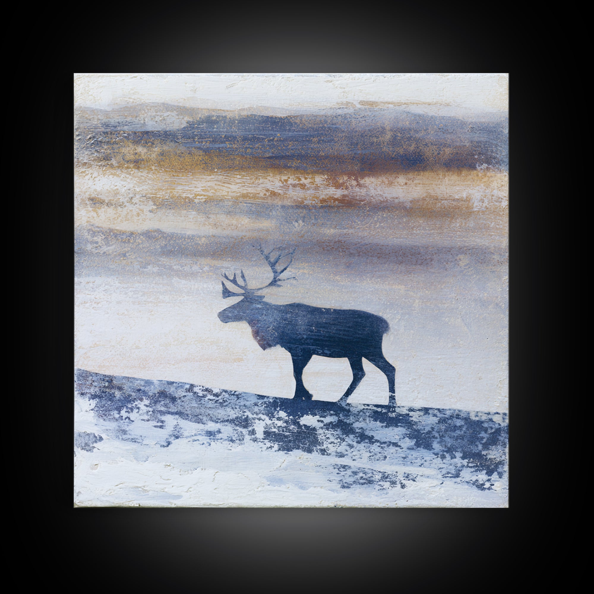 Reindeer Silhouette in Snowy Landscape Canvas Print, Scandinavian Art, Modern Decor, Living Room Decor, Fine Art, Nordic, SCA-1x1-54