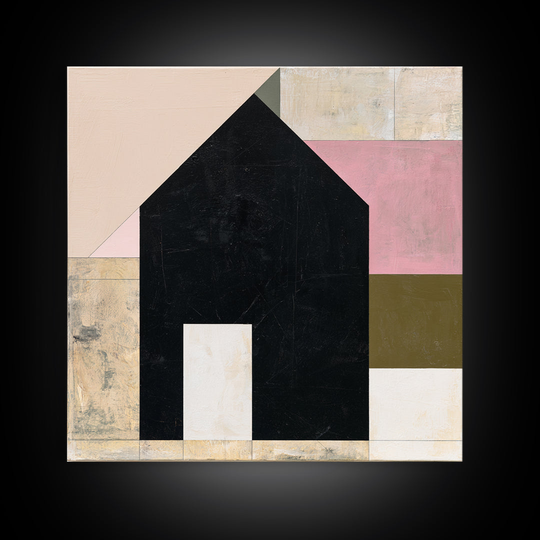 Simple Black House Shape Canvas Print, Scandinavian Art, Neutral Decor, Living Room Decor, Abstract Art, Nordic, Wall Decor, SCA-1x1-55