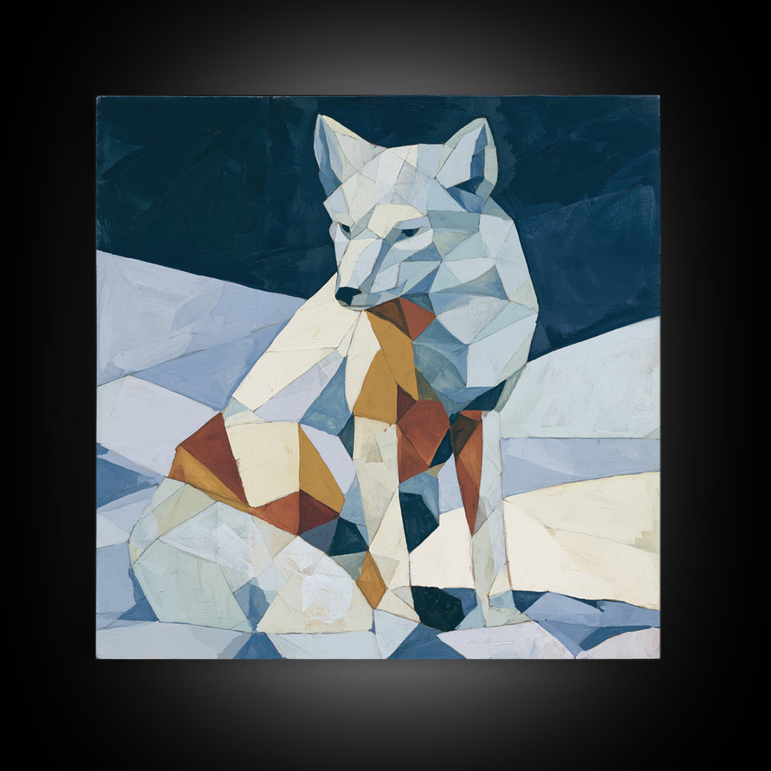 White Fox in Quiet Snow Canvas Print, Scandinavian Art, Boho Wall Art, Living Room Decor, Fine Art, Nordic, Modern Decor, SCA-1x1-60