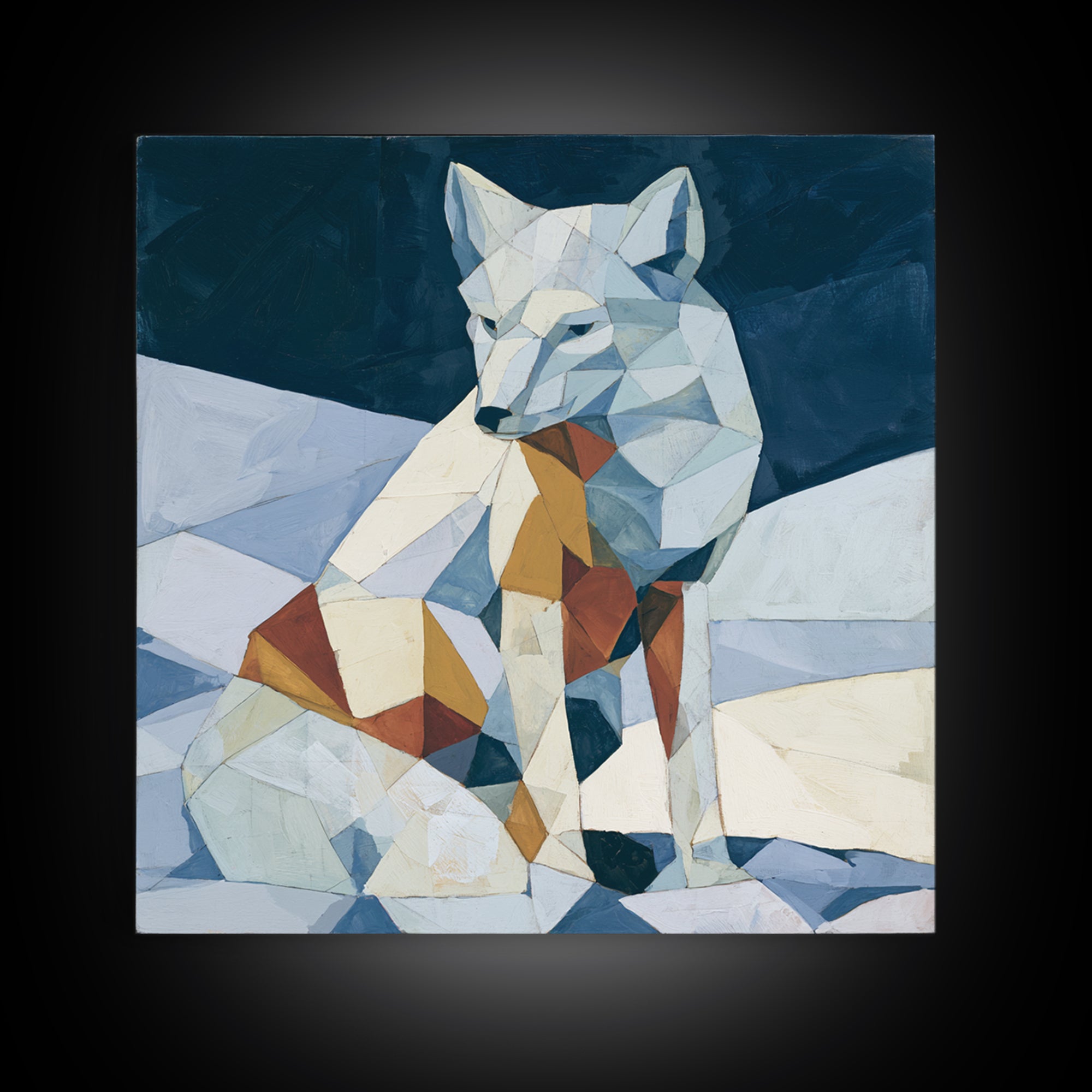 White Fox in Quiet Snow Canvas Print, Scandinavian Art, Boho Wall Art, Living Room Decor, Fine Art, Nordic, Modern Decor, SCA-1x1-60