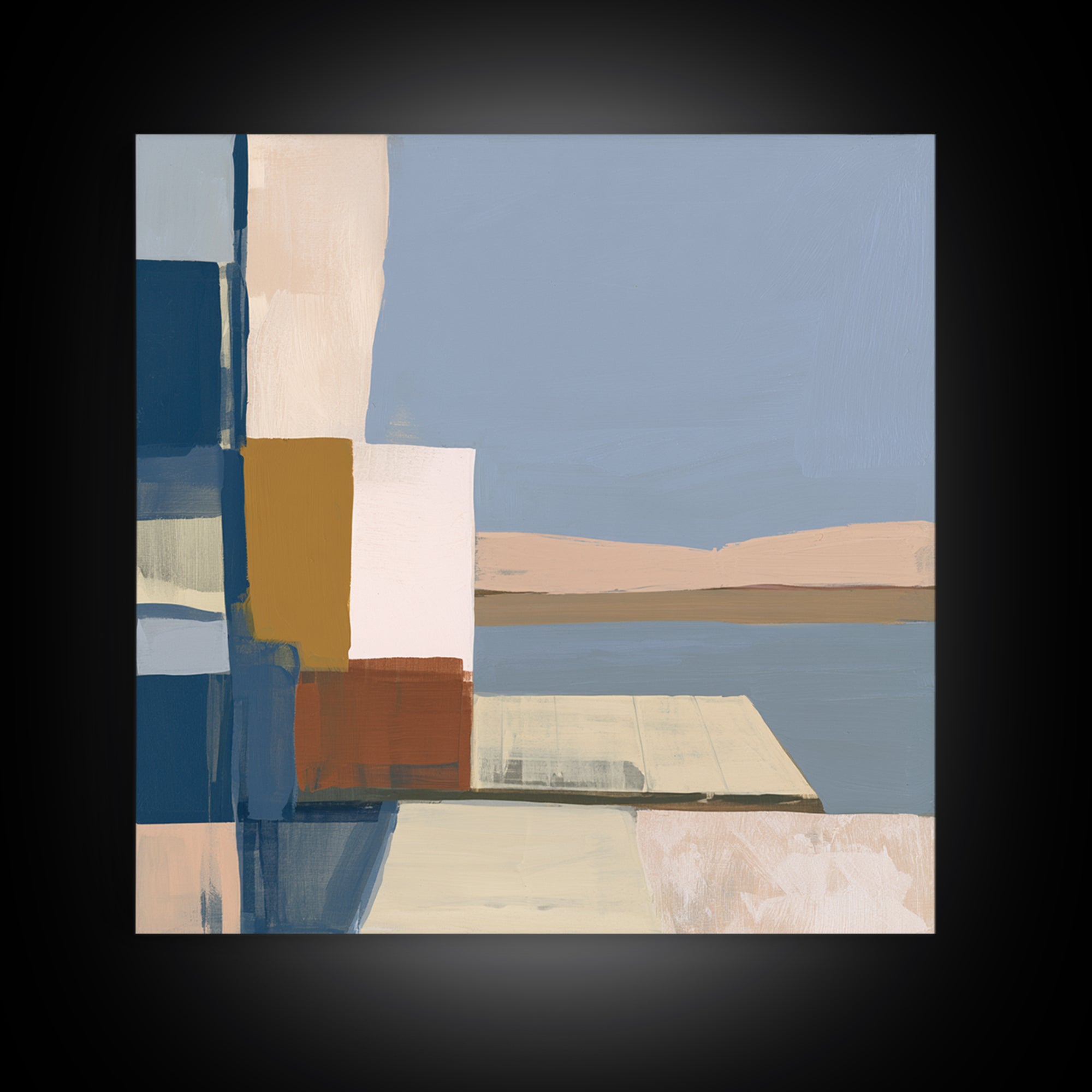 Calm Lake Dock Framed Canvas Print, Scandinavian Art, Fine Art Print, Living Room Decor, Oil Painting, Nordic, Printable, SCA-1x1-63