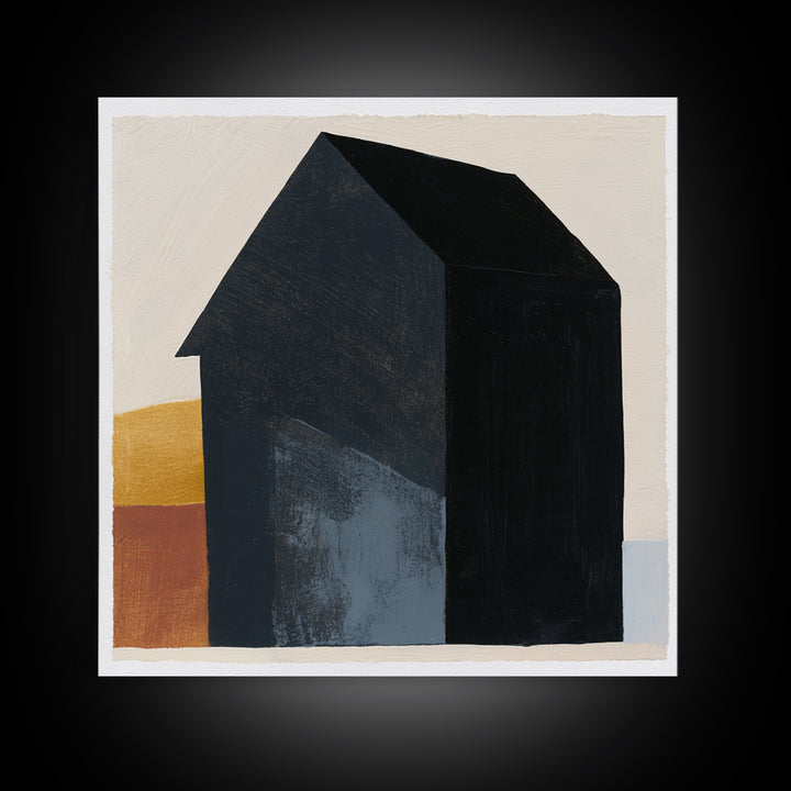 Simple Black House Shape Framed Canvas Print, Scandinavian Art, Abstract Art, Living Room Decor, Nordic, Abstract Painting, SCA-1x1-7