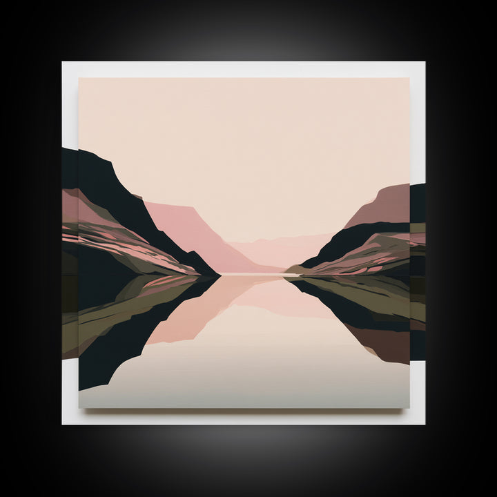 Minimal Fjord Landscape Framed Canvas Print, Scandinavian Art, Room Decor, Living Room Decor, Nordic, Mid Century Modern, SCA-1x1-74