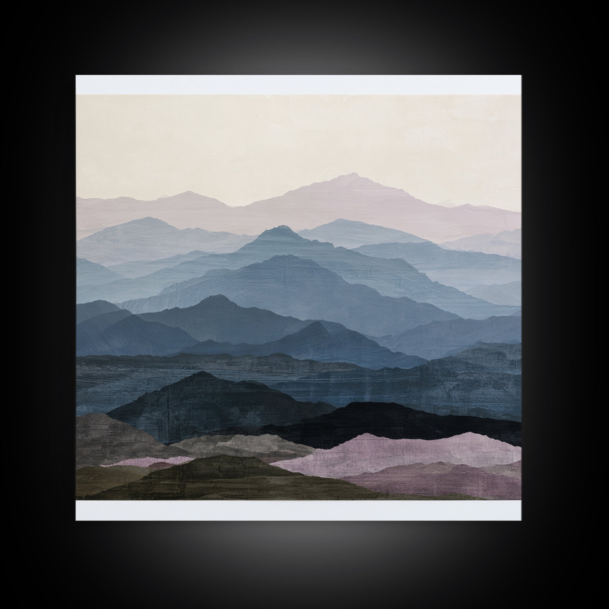Muted Mountain Layers Framed Canvas Print, Scandinavian Art, Statement Artwork, Living Room Decor, Fine Art, Nordic, Art Print, SCA-1x1-80