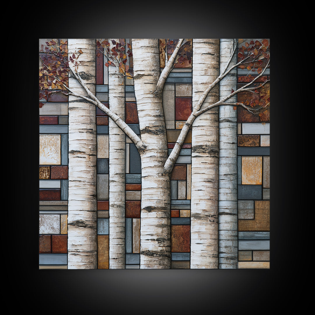Birch Tree Trunks Canvas Print, Scandinavian Art, Minimalist Decor, Living Room Decor, Fine Art, Nordic, Oil Painting, SCA-1x1-9