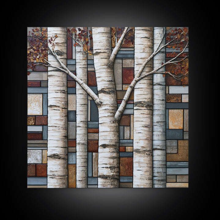 Birch Tree Trunks Canvas Print, Scandinavian Art, Minimalist Decor, Living Room Decor, Fine Art, Nordic, Oil Painting, SCA-1x1-9