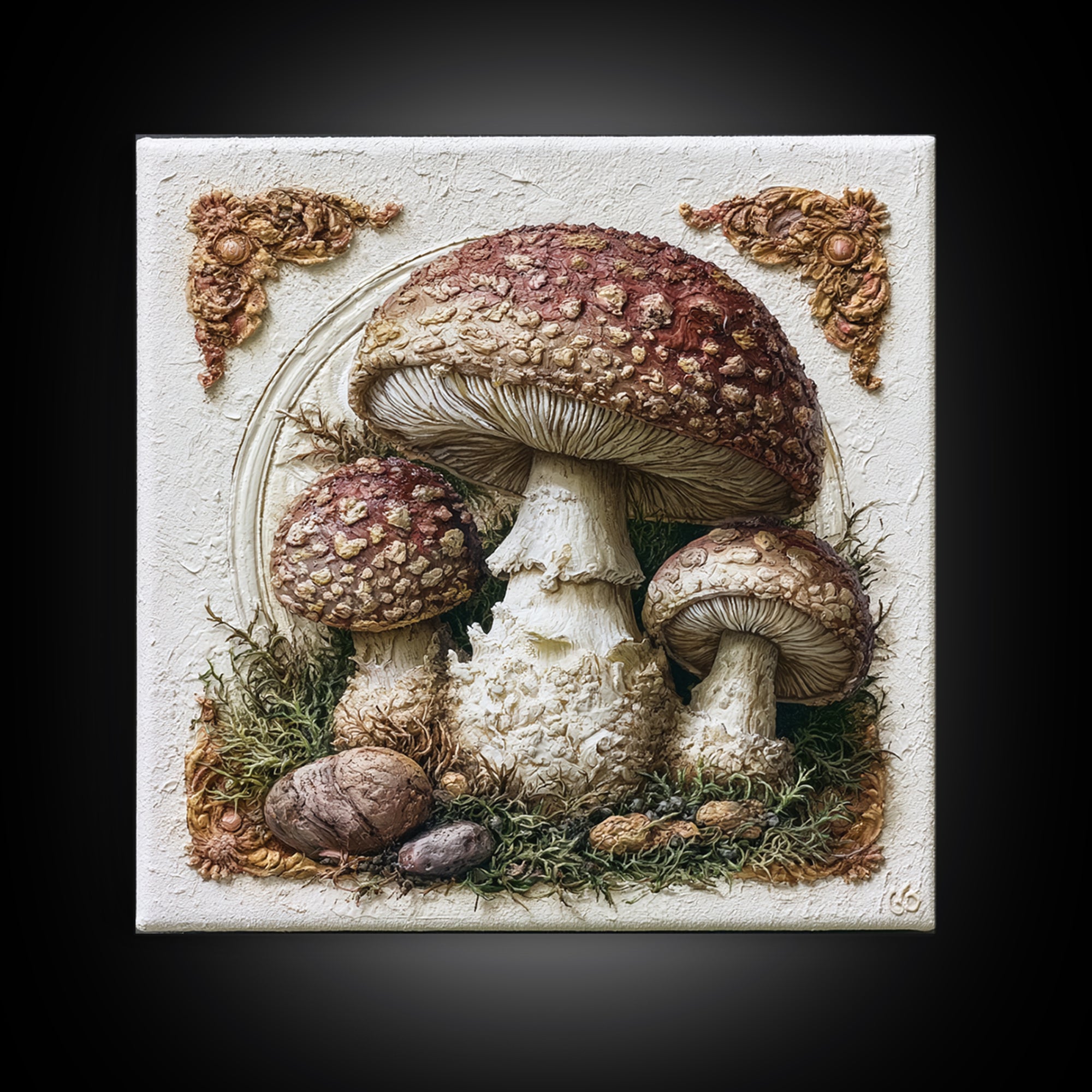 Simple Mushroom and Moss Forest Study Canvas Print, Scandinavian Art, Mid Century Modern, Living Room Decor, Nordic, SCA-1x1-96