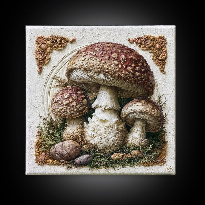 Simple Mushroom and Moss Forest Study Canvas Print, Scandinavian Art, Mid Century Modern, Living Room Decor, Nordic, SCA-1x1-96