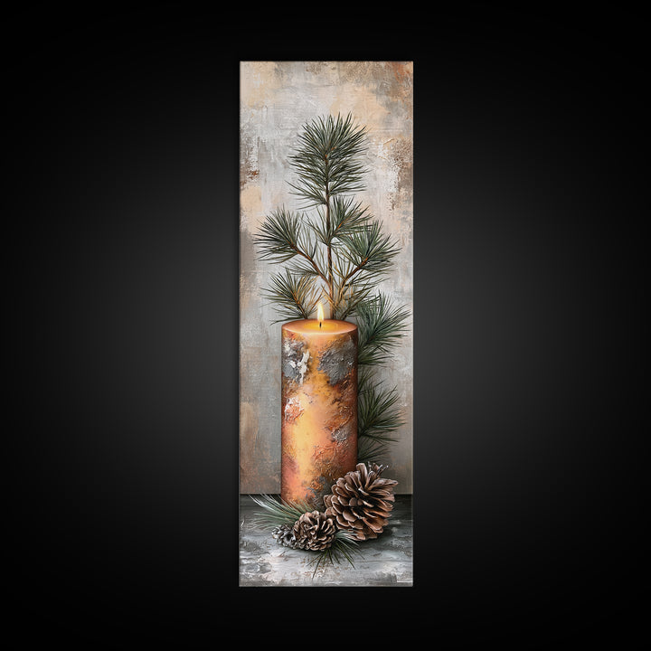 Hygge Candle and Pine Branch Still Life Canvas Print, Scandinavian Art, Original Painting, Living Room Decor, Fine Art, Nordic, SCA-1x3-16