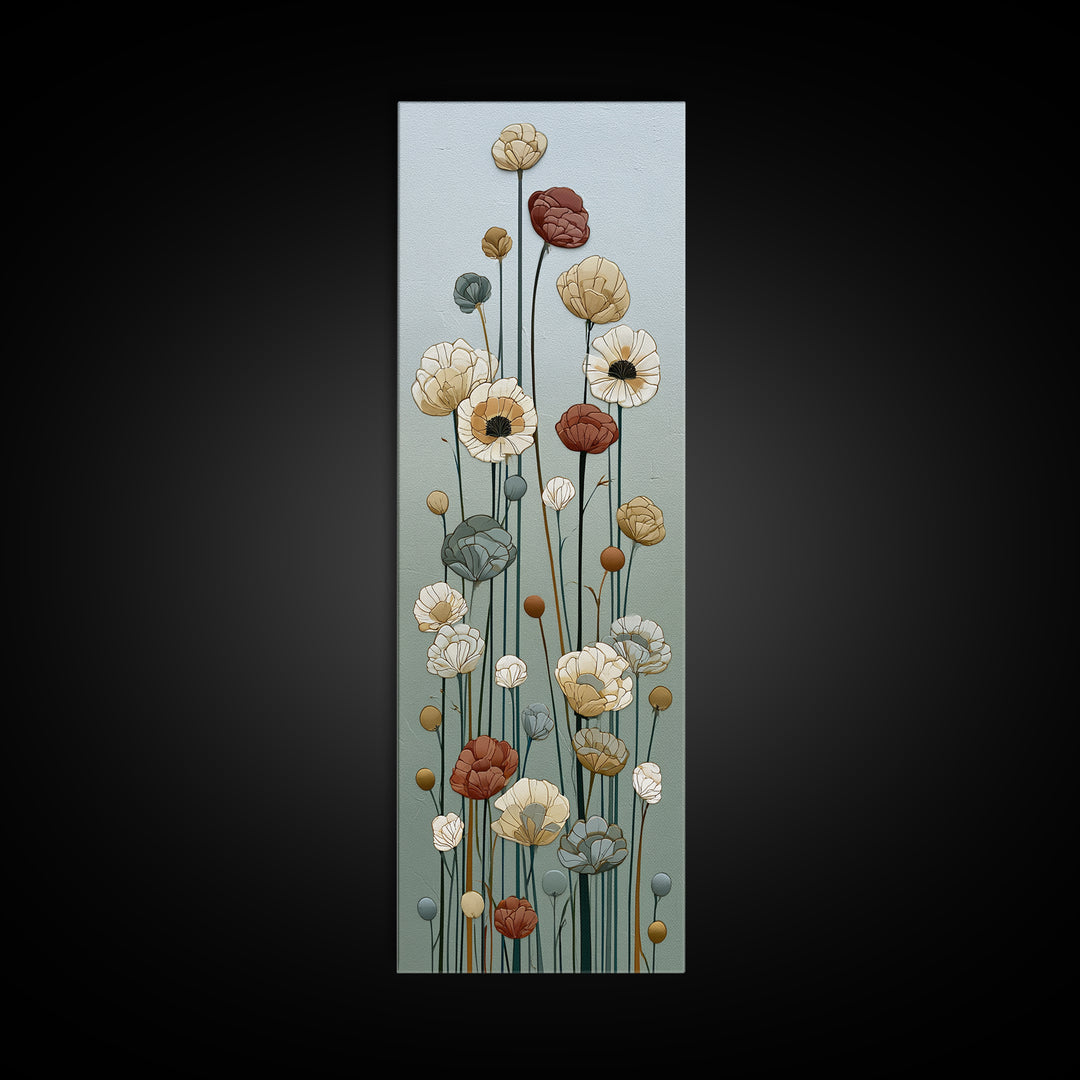 Minimal Meadow Flowers Canvas Print, Scandinavian Art, Neutral Decor, Living Room Decor, Oil Painting, Nordic, Wall Decor, SCA-1x3-22