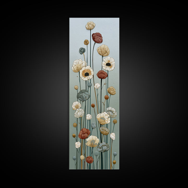 Minimal Meadow Flowers Canvas Print, Scandinavian Art, Neutral Decor, Living Room Decor, Oil Painting, Nordic, Wall Decor, SCA-1x3-22