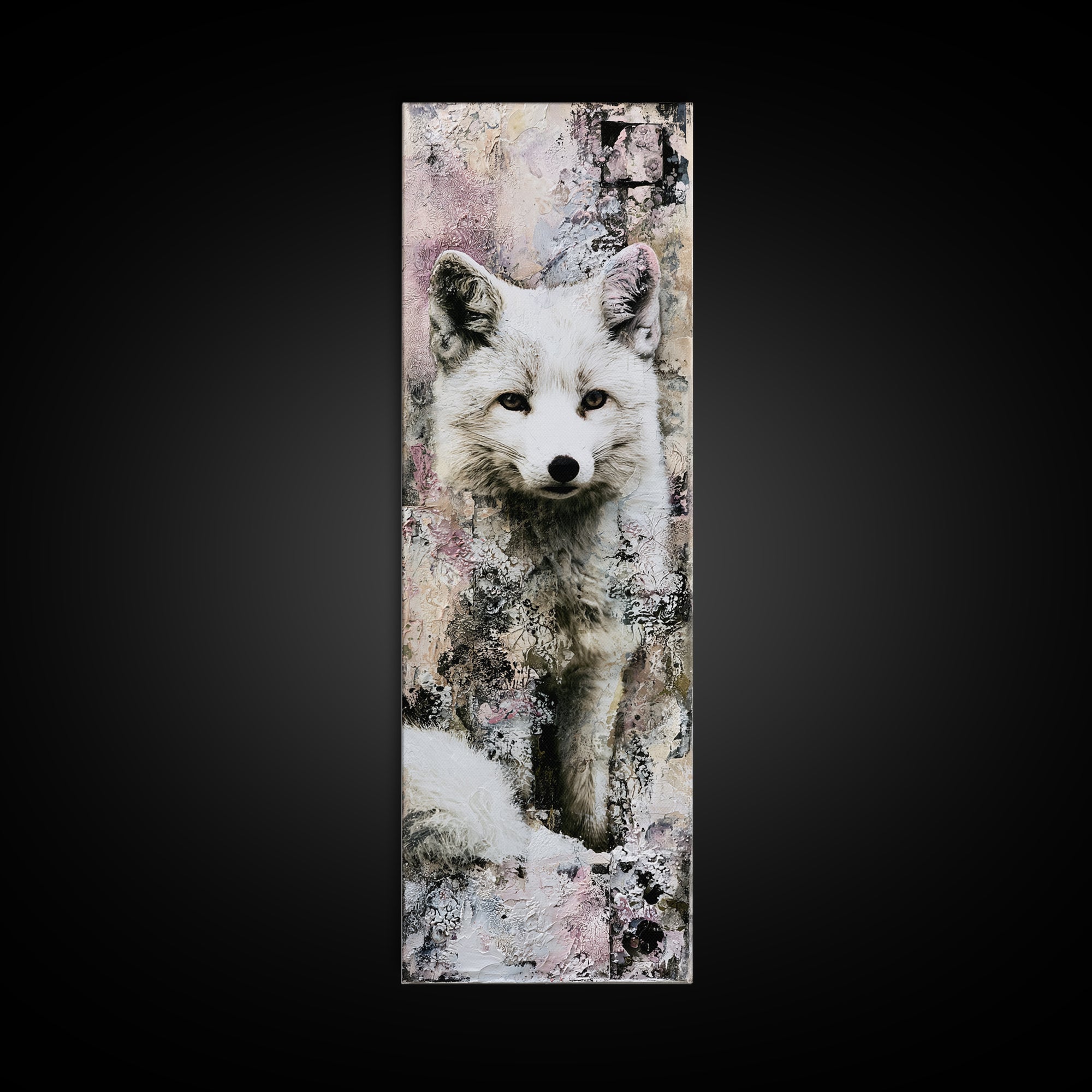 White Fox in Quiet Snow Framed Canvas Print, Scandinavian Art, Digital Wall Art, Living Room Decor, Fine Art, Nordic, SCA-1x3-24