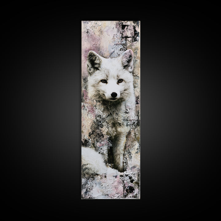 White Fox in Quiet Snow Framed Canvas Print, Scandinavian Art, Digital Wall Art, Living Room Decor, Fine Art, Nordic, SCA-1x3-24