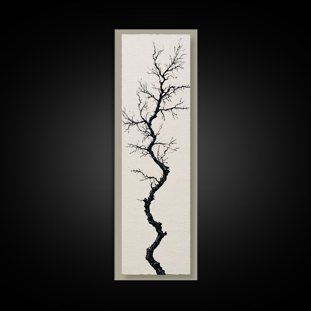 Single Black Branch on Warm White Background Canvas Print, Scandinavian Art, Wall Hanging, Living Room Decor, Watercolor Art, SCA-1x3-32