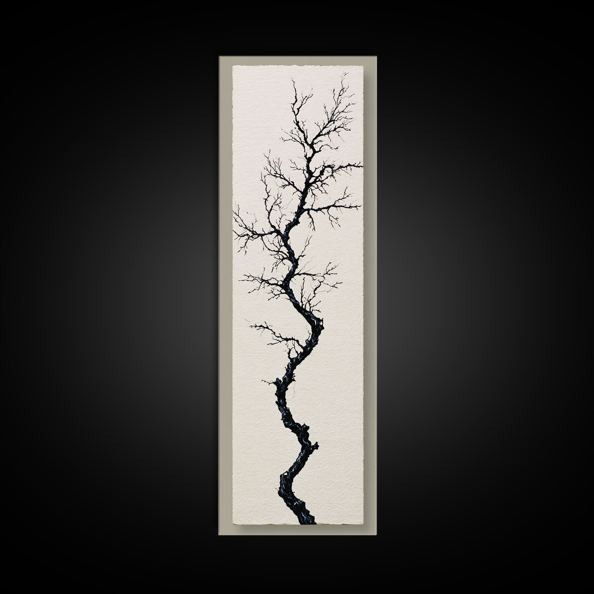 Single Black Branch on Warm White Background Canvas Print, Scandinavian Art, Wall Hanging, Living Room Decor, Watercolor Art, SCA-1x3-32