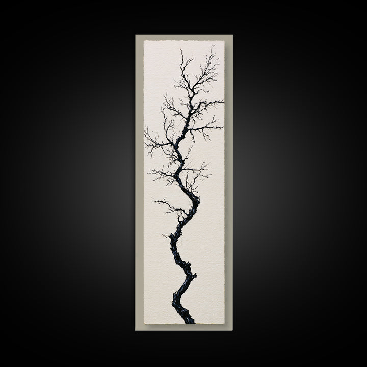 Single Black Branch on Warm White Background Canvas Print, Scandinavian Art, Wall Hanging, Living Room Decor, Watercolor Art, SCA-1x3-32