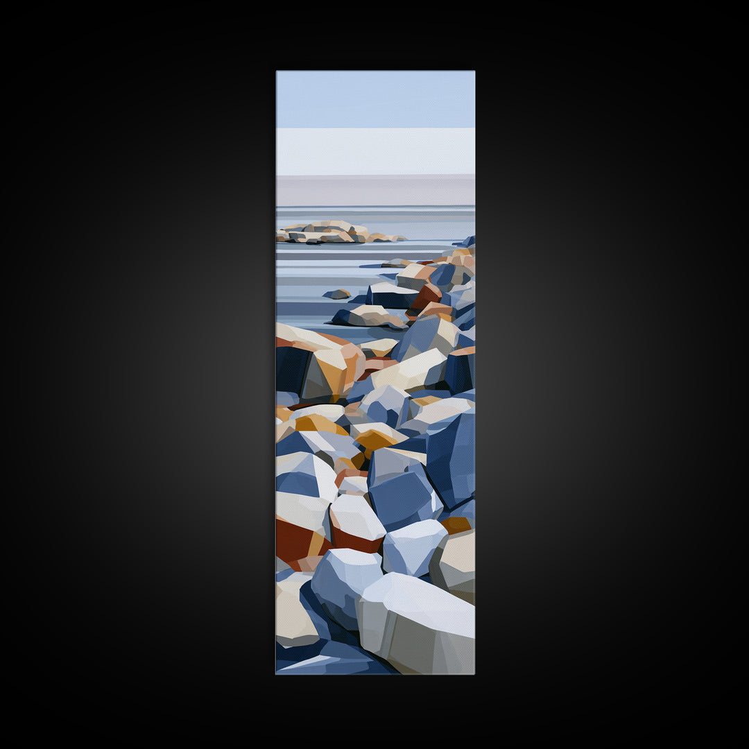 Quiet Coastal Rocks and Gray Sea Canvas Print, Scandinavian Art, Wall Art Print, Living Room Decor, Fine Art, Nordic, SCA-1x3-35
