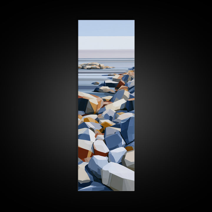 Quiet Coastal Rocks and Gray Sea Canvas Print, Scandinavian Art, Wall Art Print, Living Room Decor, Fine Art, Nordic, SCA-1x3-35
